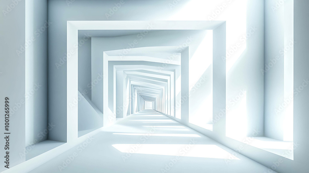 Fototapeta premium Abstract white hallway with receding perspective.