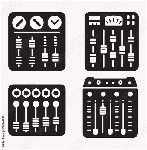 Audio Channel Mixer Vector Silhouettes Top Mixer  On a white background