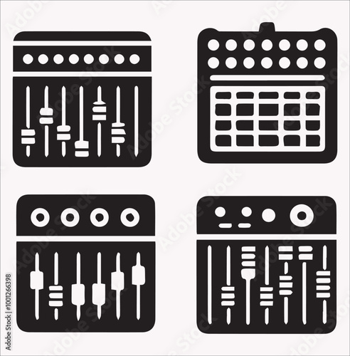 Audio Channel Mixer Vector Silhouettes Top Mixer  On a white background