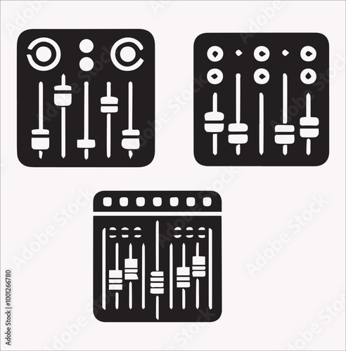 Audio Channel Mixer Vector Silhouettes Top Mixer  On a white background