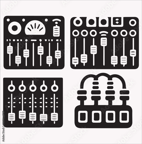 Audio Channel Mixer Vector Silhouettes Top Mixer  On a white background