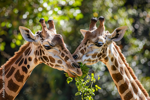 Group of giraffes standing tall in a natural environment, majestic giraffe family in the wild surrounded by lush greenery, wildlife photo capturing giraffes in their natural habitat