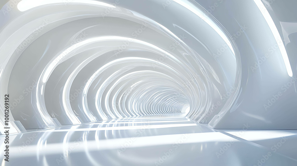 Obraz premium Futuristic white tunnel with glowing light.