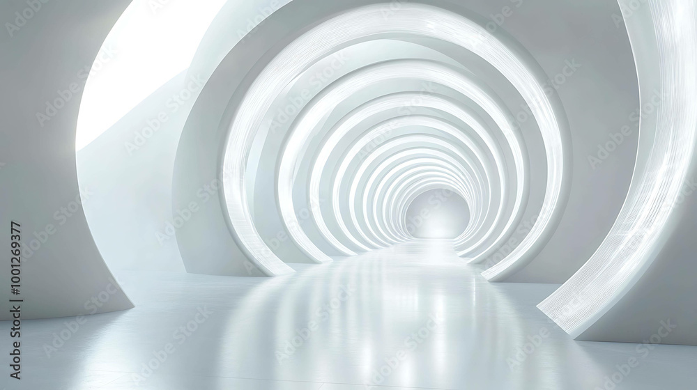 Obraz premium A white abstract hallway with a series of concentric circles.