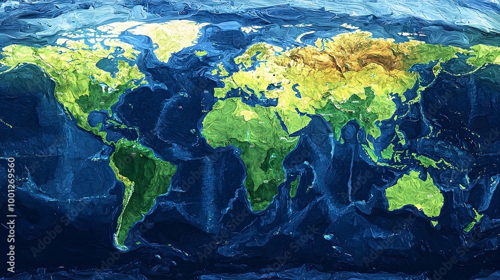 Obraz premium Detailed World Map with Continents,Oceans,and Vibrant Colors
