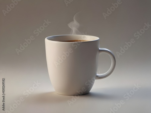  Minimalist white coffee cup mockup with a handle, isolated on a transparent background