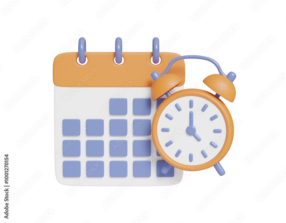 3D rendered illustration of calendar and alarm clock icons representing agenda reminders including meeting appointments and activities isolated on transparent background. 3D rendered illustration of calendar and alarm clock icons representing agenda reminders including meeting appointments and activities isolated on transparent background.