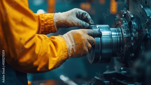 Worker Operating Metal Shaping Lathe Machine in Factory