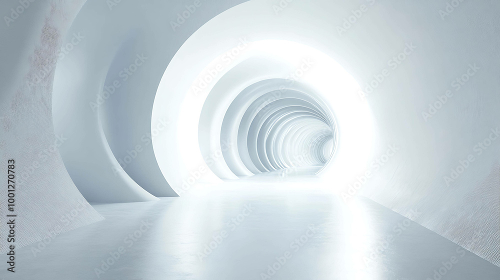 Fototapeta premium Abstract white tunnel with bright light at the end.