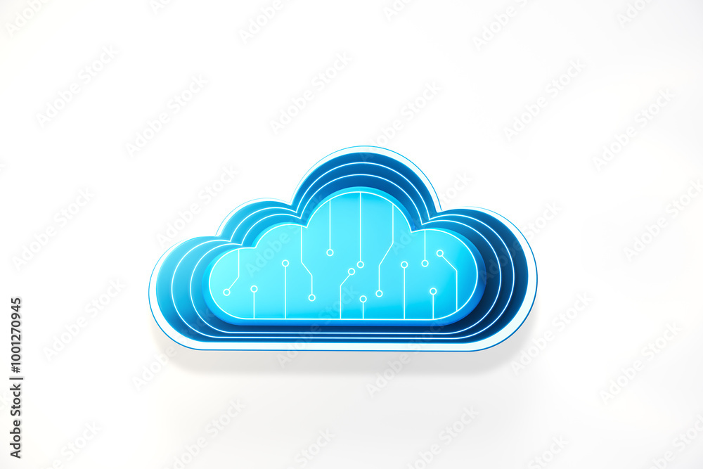 Digital cloud symbol with circuit design on white background. 3D Rendering Digital cloud symbol with circuit design on white background. 3D Rendering