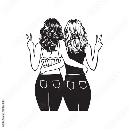Two best friends Vector illustration in black and white

