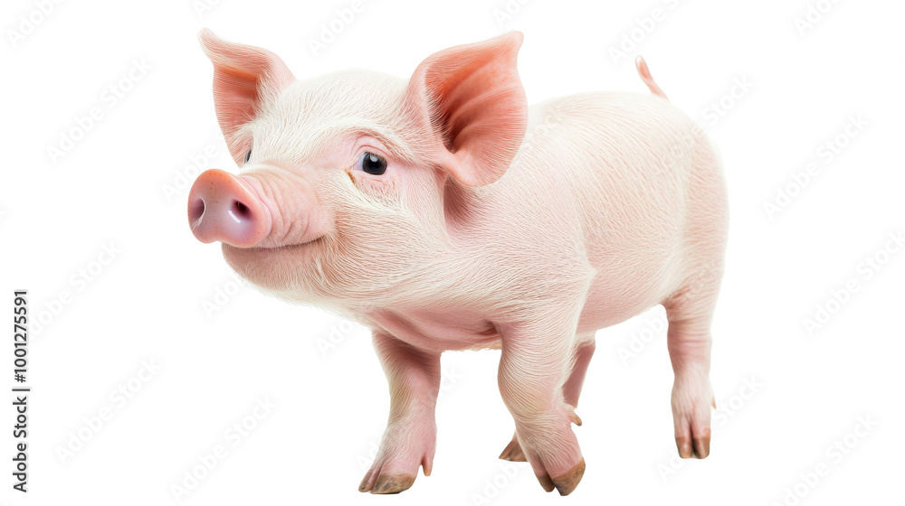 A piglet with a wide stance, playfully sniffing the air, centered on a white background, ideal for farm and animal care stock images. A piglet with a wide stance, playfully sniffing the air, centered on a white background, ideal for farm and animal care stock images.
