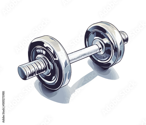 Vector illustration of a fitness dumbbell with a chrome finish.
