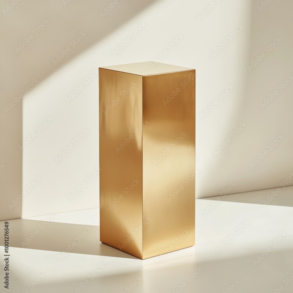 A sleek gold pedestal on a clean white background, designed for showcasing luxury products with a modern flair A sleek gold pedestal on a clean white background, designed for showcasing luxury products with a modern flair