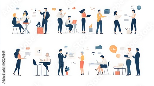 Obraz na płótnie Engaging Illustrations of Business Teams and Office Collaborations w salonie