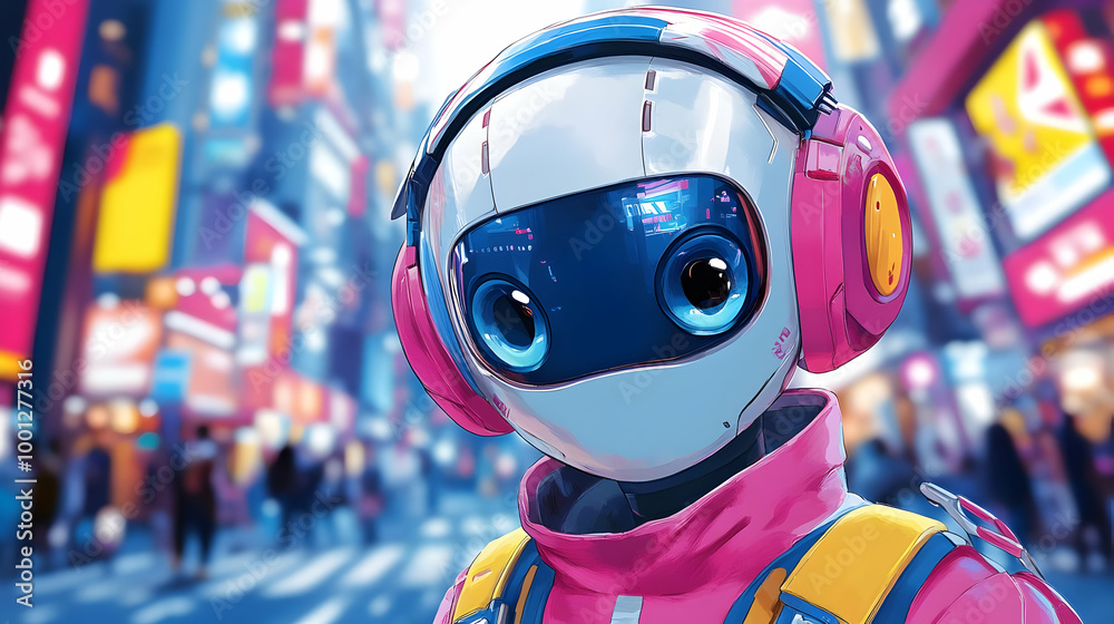Cute Robot in a Futuristic City Cute Robot in a Futuristic City