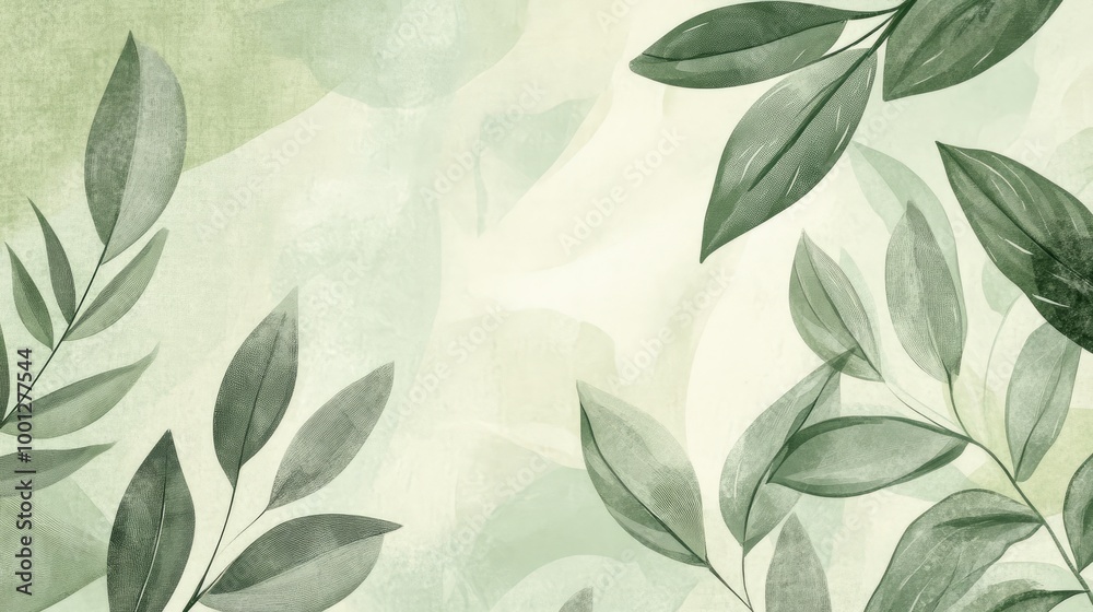Eco-friendly illustration background in soft green tones, featuring gentle, organic elements like leaves and abstract shapes, promoting a sustainable and fresh aesthetic Eco-friendly illustration background in soft green tones, featuring gentle, organic elements like leaves and abstract shapes, promoting a sustainable and fresh aesthetic