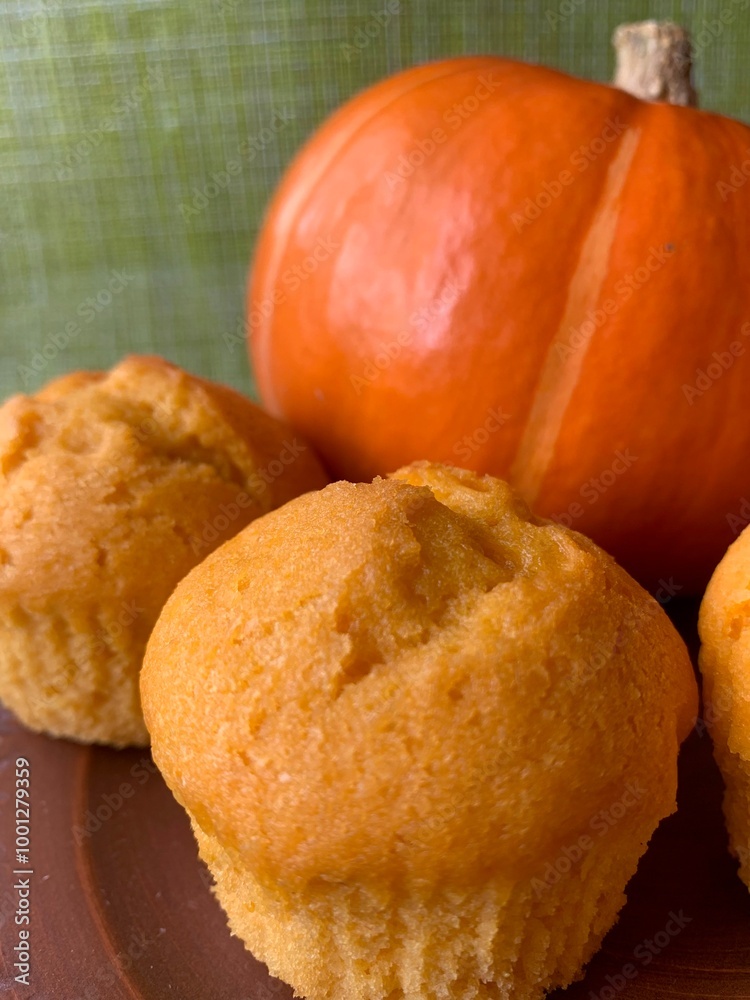 Autumn pumpkin muffins. Sweet and healthy dessert. Food made from organic products Autumn pumpkin muffins. Sweet and healthy dessert. Food made from organic products