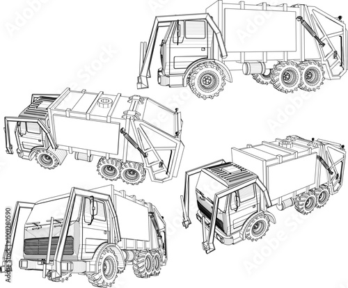Vector sketch illustration of silhouette design of garbage truck transportation for transporting garbage to landfill