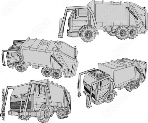 Vector sketch illustration of silhouette design of garbage truck transportation for transporting garbage to landfill