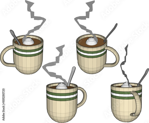 Vector sketch illustration of silhouette design of hot coffee creamer drink with steaming smoke 