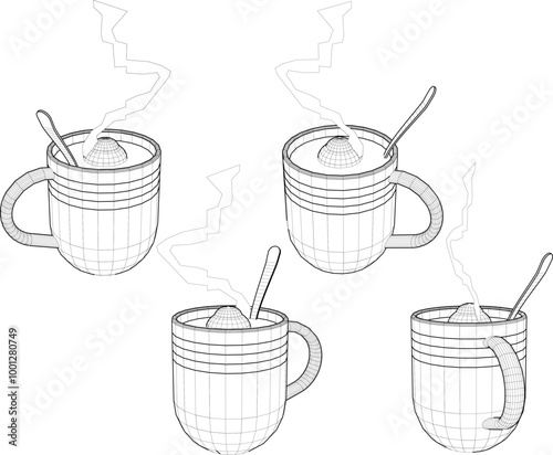 Vector sketch illustration of silhouette design of hot coffee creamer drink with steaming smoke
