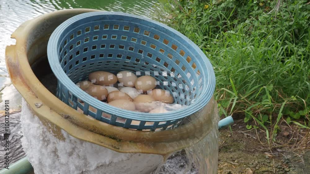 Boil chicken and duck eggs in natural hot springs. Boil chicken and duck eggs in natural hot springs.