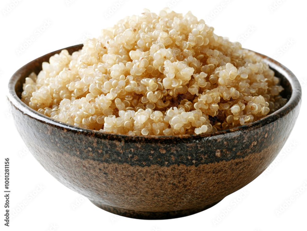 Bowl of cooked quinoa with mixed colors, showing a healthy and nutritious grain, on a white background. PNG transparent. Bowl of cooked quinoa with mixed colors, showing a healthy and nutritious grain, on a white background. PNG transparent.