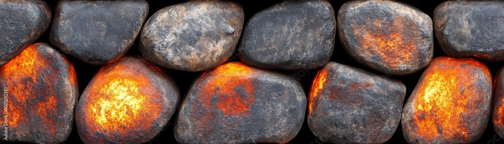 Close-up of glowing, smooth, gray and orange stones. Close-up of glowing, smooth, gray and orange stones.