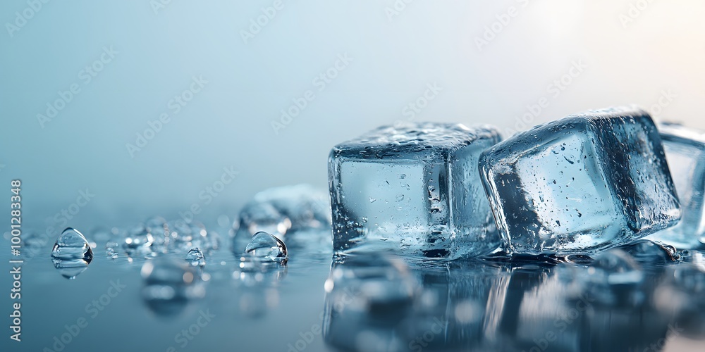 Stacked transparent ice cubes with realistic water droplets and a melting effect are presented in macro photography, featuring a cool blue tint and studio lighting for crystal-clear detail. Stacked transparent ice cubes with realistic water droplets and a melting effect are presented in macro photography, featuring a cool blue tint and studio lighting for crystal-clear detail.
