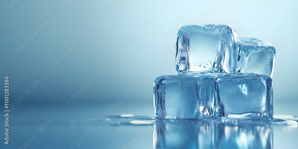 Stacked transparent ice cubes with realistic water droplets and a melting effect are presented in macro photography, featuring a cool blue tint and studio lighting for crystal-clear detail. Stacked transparent ice cubes with realistic water droplets and a melting effect are presented in macro photography, featuring a cool blue tint and studio lighting for crystal-clear detail.