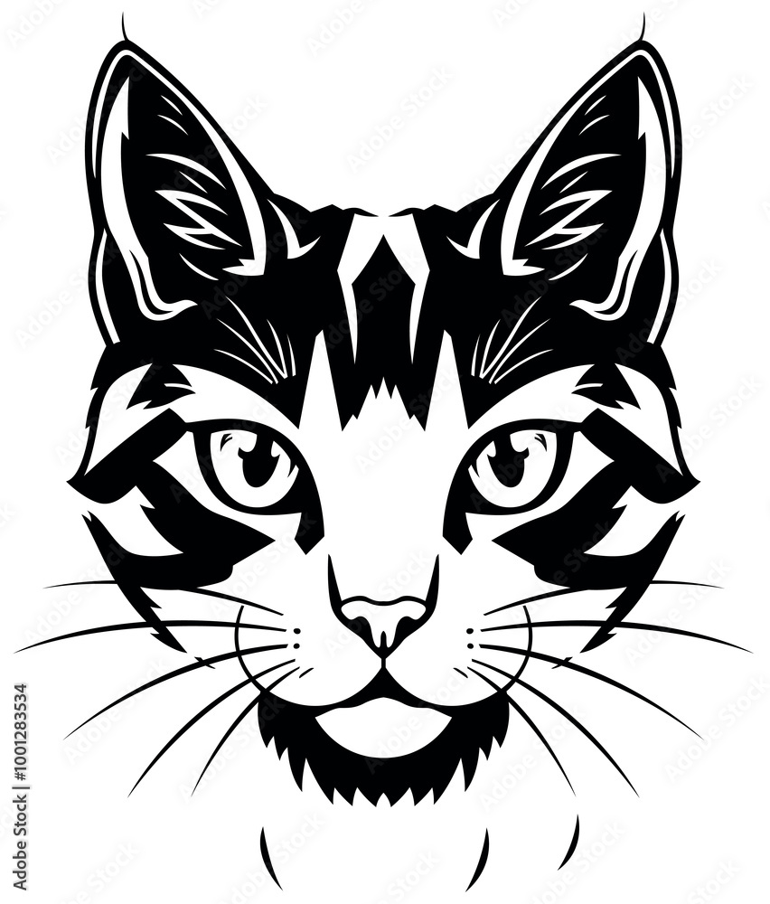 Black Drawing of Cats Head Isolated on White Background - Illustration, Vector Black Drawing of Cats Head Isolated on White Background - Illustration, Vector