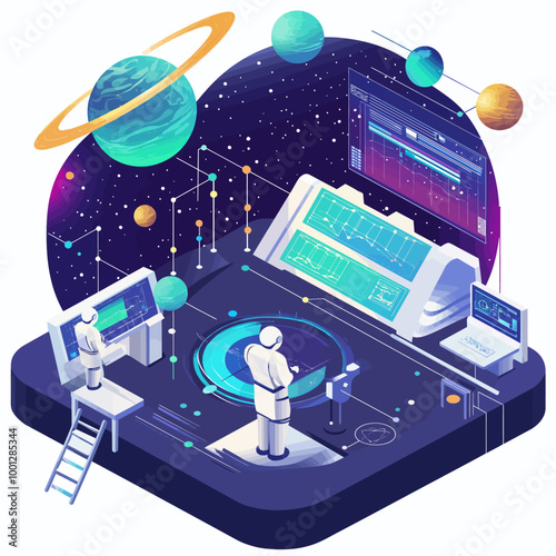 Isometric Astronomy Research Lab Vector Illustration