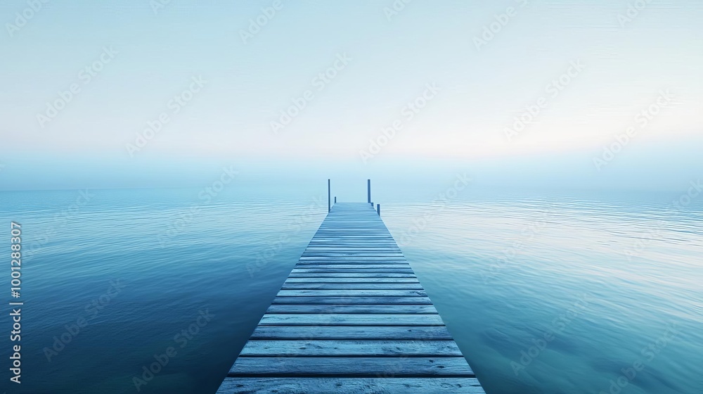 Obraz premium Abandoned pier, fog rolling in, serene waters, 3D illustration