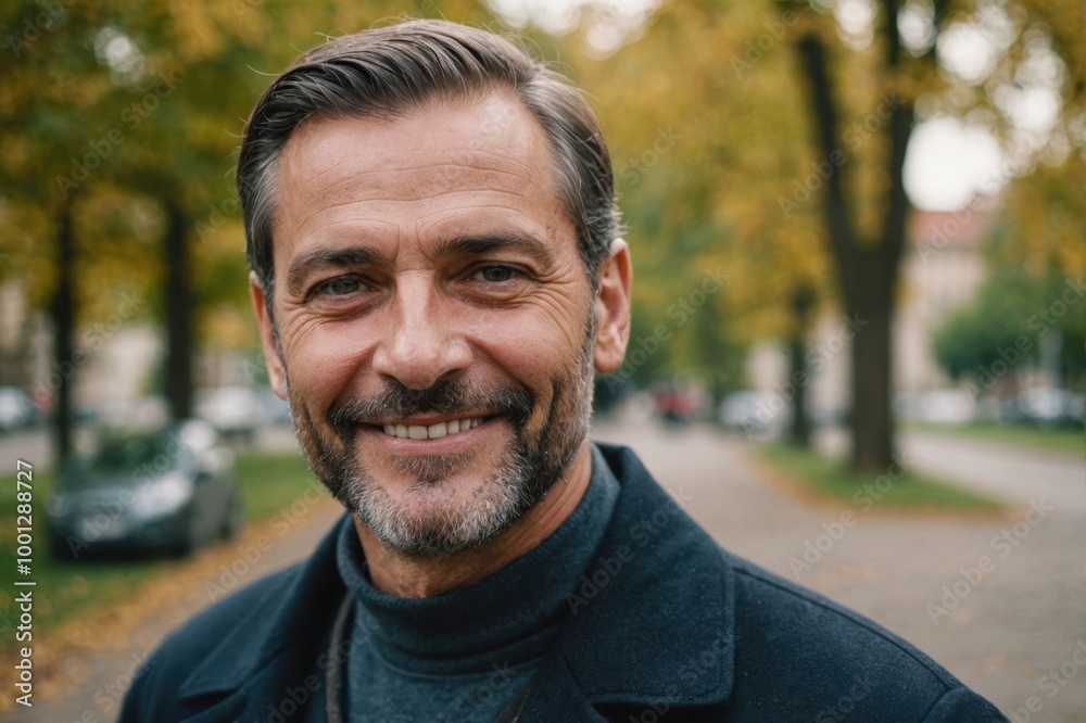 Close portrait of a smiling 40s Saint Vincentian man looking at the camera, Saint Vincentian outdoors blurred background Close portrait of a smiling 40s Saint Vincentian man looking at the camera, Saint Vincentian outdoors blurred background