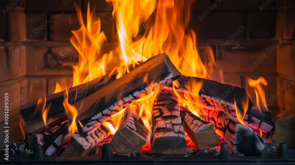 Obraz premium Warm and inviting fireplace with blazing fire.