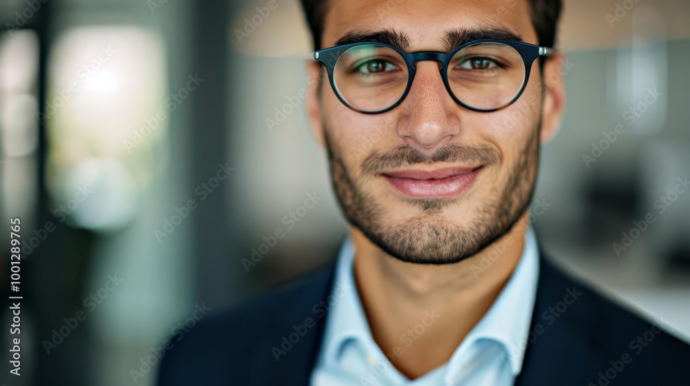 Smiling young businessman in a suit and glasses. Smiling young businessman in a suit and glasses.