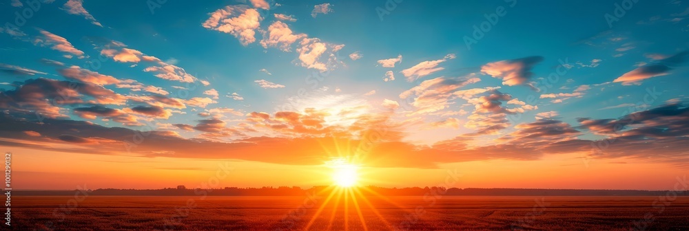 Sunrise over a field with bright, colorful clouds. Sunrise over a field with bright, colorful clouds.