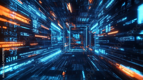 Big Data and High-Tech Elements in a Futuristic Setting  Representing Complex Information Networks and Technology.