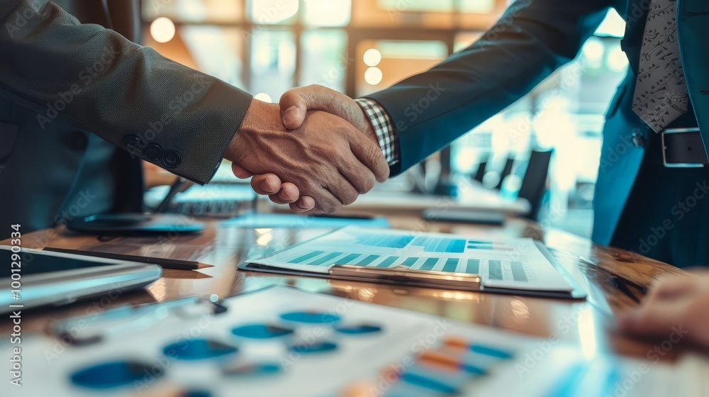 Two businessmen shaking hands over a business deal. Two businessmen shaking hands over a business deal.