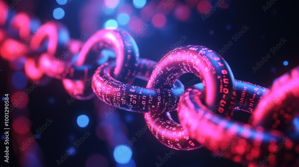 A vibrant digital chain representing data connectivity and technology. A vibrant digital chain representing data connectivity and technology.