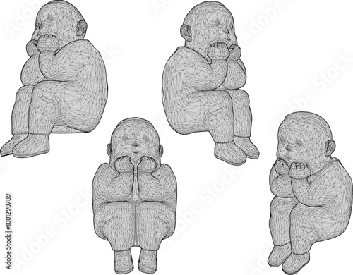 Vector sketch illustration silhouette design image of a fat little boy sitting daydreaming