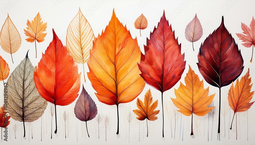Obraz premium autumn leaves isolated on white, autumn, leaf, leaves, fall, nature, tree, plant, season,
