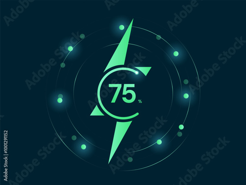 Electric Vehicle battery charging Status Dashboard Interface with lightning symbol, technology circle Round loading bar vector design concept. Battery charging dashboard for ui, ev car, new tech, web.