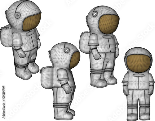 Vector sketch illustration silhouette design image of a little boy astronaut wearing a special suit standing in space