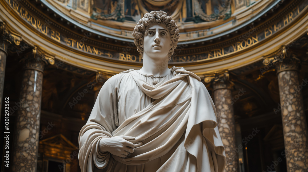 majestic baroque statue stands in grand architectural space, exuding elegance and history majestic baroque statue stands in grand architectural space, exuding elegance and history