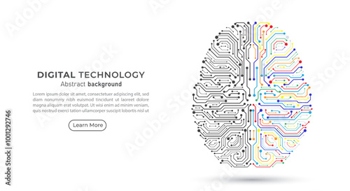 Human digital circuit brain. left and right brain isolated on background. Innovation and creative ideas. Artificial intelligence and machine learning technology. Vector illustration.