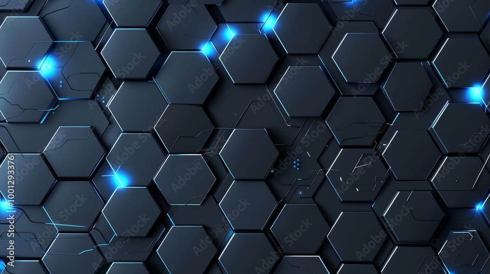 Abstract blue hexagon pattern with glowing lights. Futuristic technology background. Abstract blue hexagon pattern with glowing lights. Futuristic technology background.
