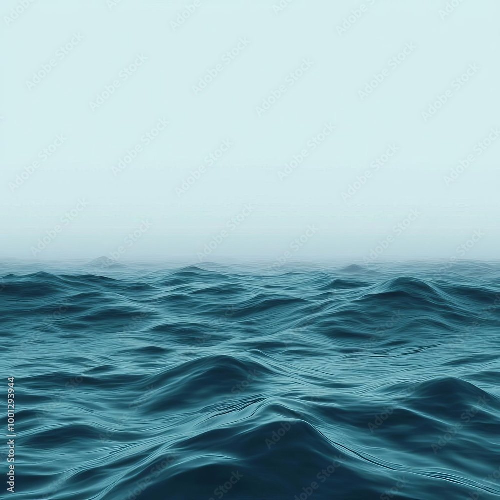 Ocean waves, foggy horizon, drifting mist, 3D illustration Ocean waves, foggy horizon, drifting mist, 3D illustration