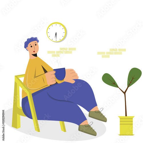 Man enjoying coffeillustration vector design of man holding a glass of coffeee